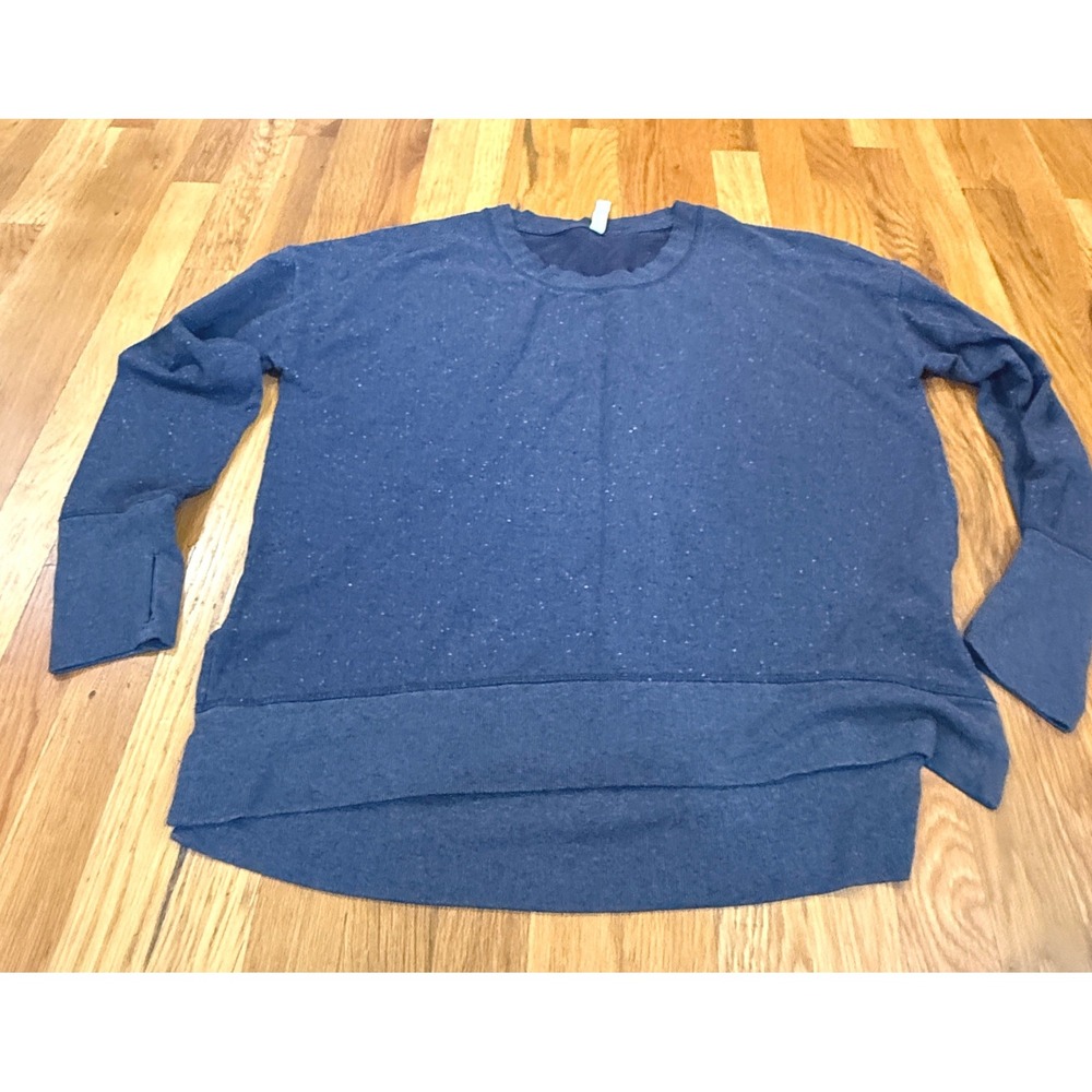 Athleta Womens Large Navy Blue Speckled Crewneck Sweatshirt Thumbholes High Low